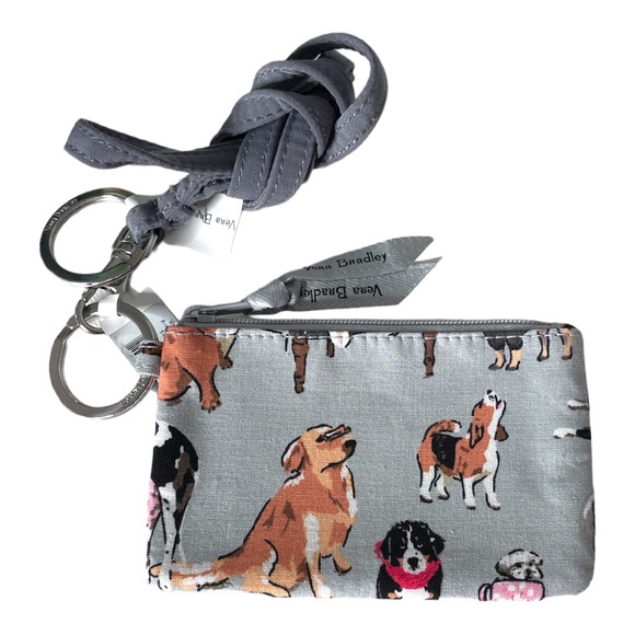 Vera Bradley Dog Show Zip ID and Lanyard Gray Grey - Picture 1 of 6